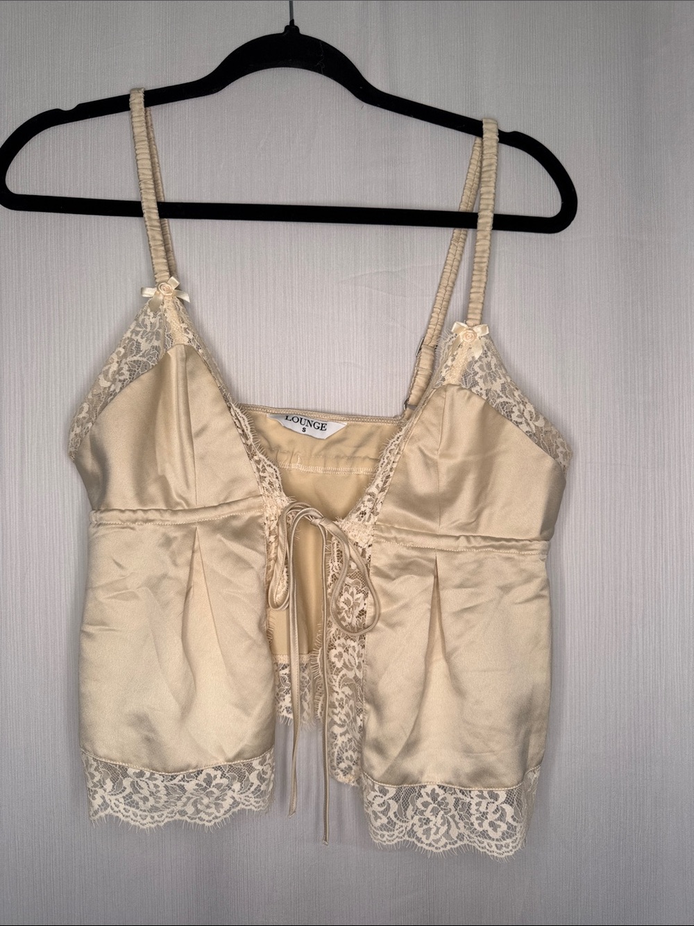 Lounge Satin Lace Tie-Front Chemise Top in Cream